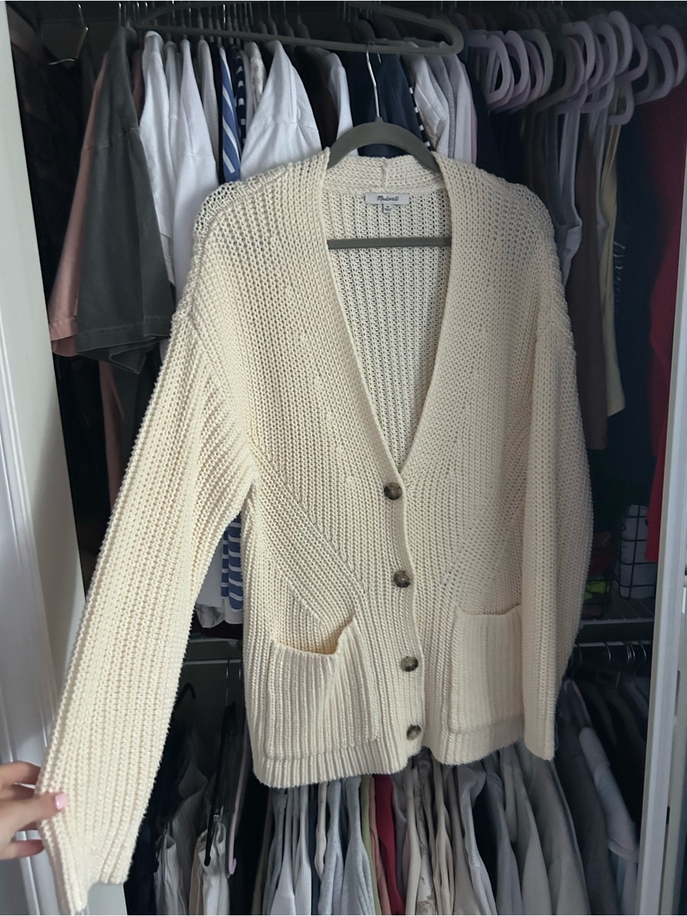 Madewell Cream Chunky Knit Button Cardigan